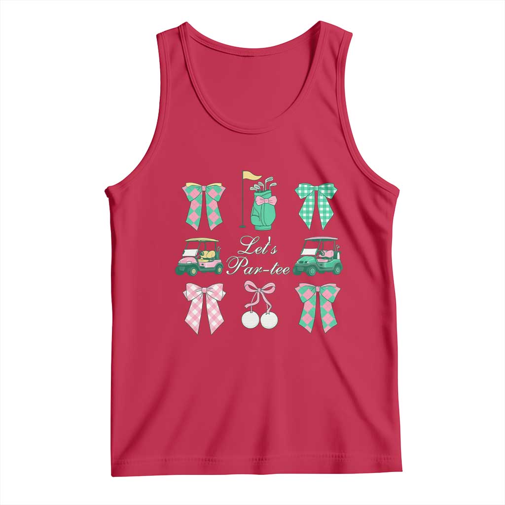 Lets Par-tee Coquette Golf Bows Tank Top Preppy Pink and Green Golf Cart n Bag Golfing Lover Club