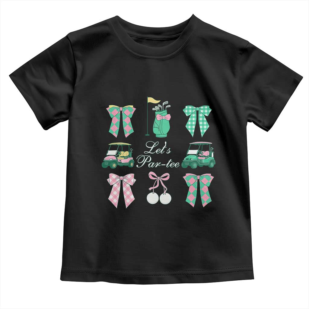 Lets Par-tee Coquette Golf Bows Toddler T Shirt Preppy Pink and Green Golf Cart n Bag Golfing Lover Club