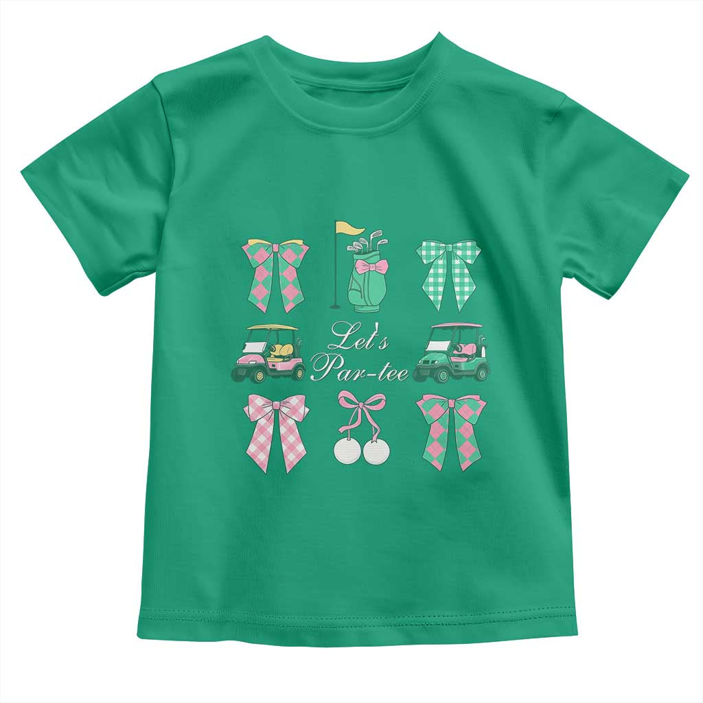 Lets Par-tee Coquette Golf Bows Toddler T Shirt Preppy Pink and Green Golf Cart n Bag Golfing Lover Club