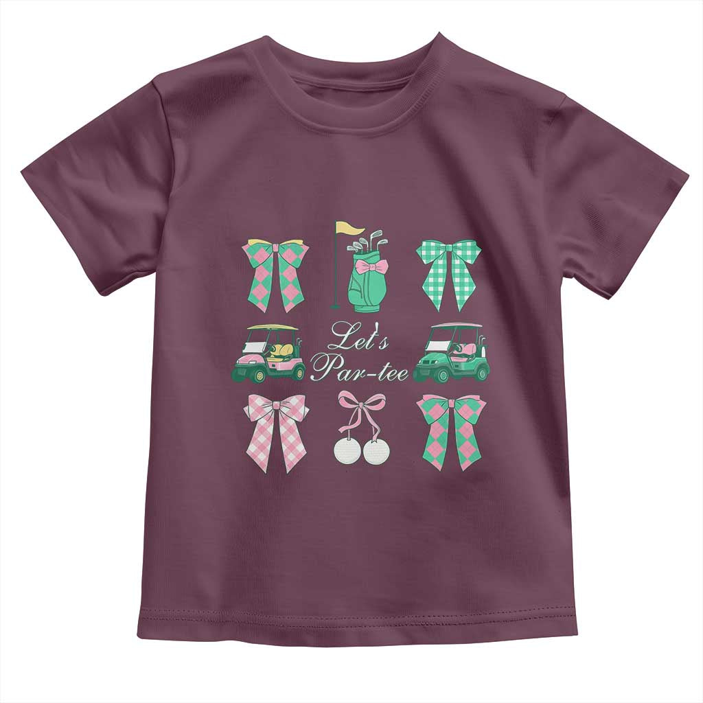 Lets Par-tee Coquette Golf Bows Toddler T Shirt Preppy Pink and Green Golf Cart n Bag Golfing Lover Club