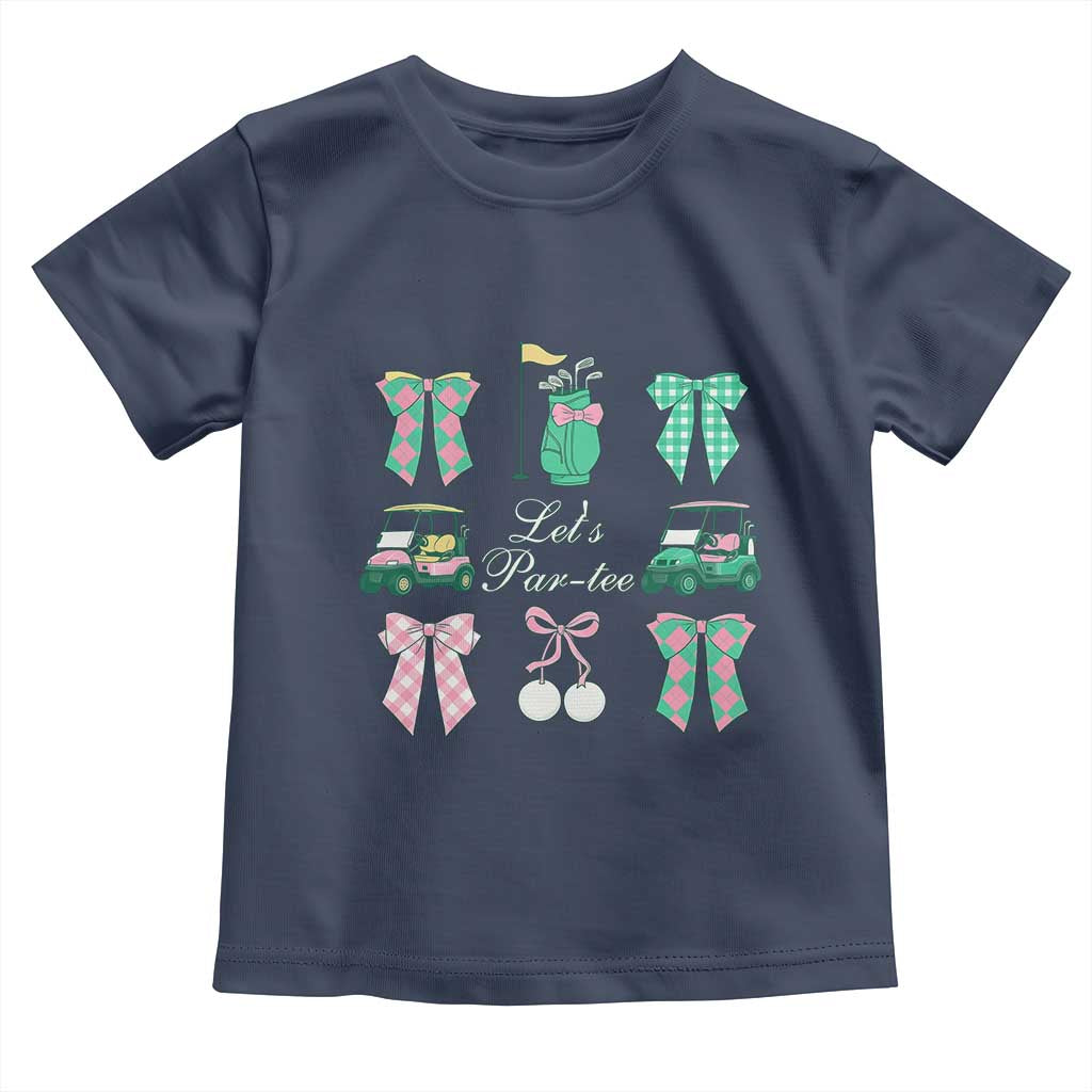 Lets Par-tee Coquette Golf Bows Toddler T Shirt Preppy Pink and Green Golf Cart n Bag Golfing Lover Club