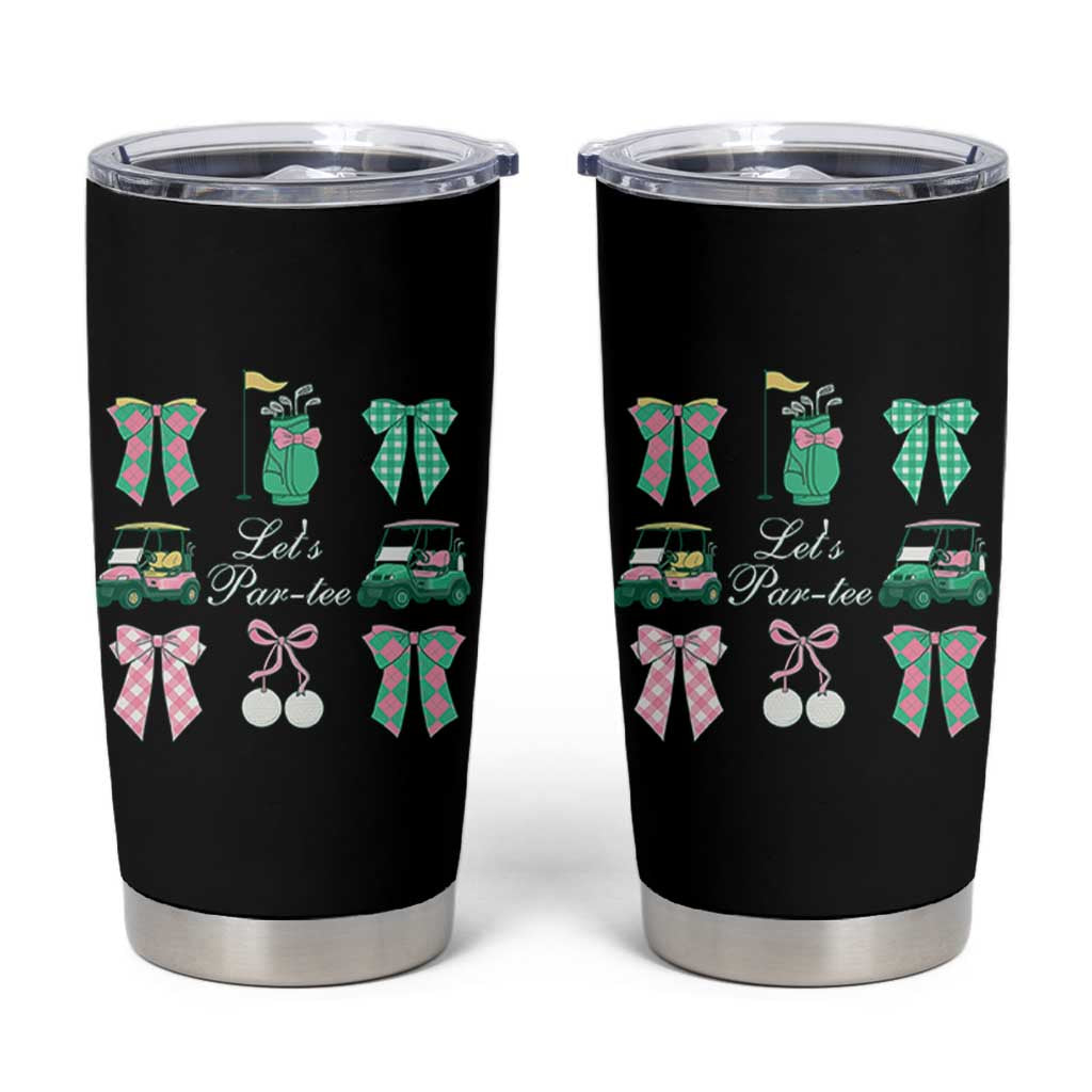 Lets Par-tee Coquette Golf Bows Tumbler Cup Preppy Pink and Green Golf Cart n Bag Golfing Lover Club