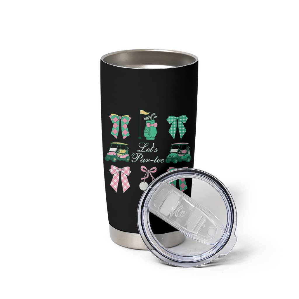 Lets Par-tee Coquette Golf Bows Tumbler Cup Preppy Pink and Green Golf Cart n Bag Golfing Lover Club