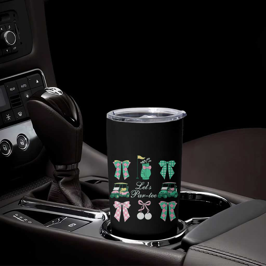 Lets Par-tee Coquette Golf Bows Tumbler Cup Preppy Pink and Green Golf Cart n Bag Golfing Lover Club