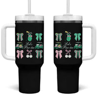 Lets Par-tee Coquette Golf Bows Tumbler With Handle Preppy Pink and Green Golf Cart n Bag Golfing Lover Club