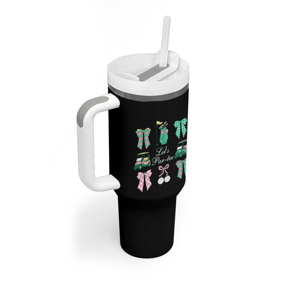 Lets Par-tee Coquette Golf Bows Tumbler With Handle Preppy Pink and Green Golf Cart n Bag Golfing Lover Club