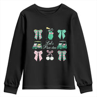 Lets Par-tee Coquette Golf Bows Youth Sweatshirt Preppy Pink and Green Golf Cart n Bag Golfing Lover Club