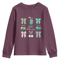 Lets Par-tee Coquette Golf Bows Youth Sweatshirt Preppy Pink and Green Golf Cart n Bag Golfing Lover Club