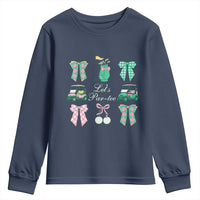 Lets Par-tee Coquette Golf Bows Youth Sweatshirt Preppy Pink and Green Golf Cart n Bag Golfing Lover Club