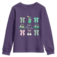 Lets Par-tee Coquette Golf Bows Youth Sweatshirt Preppy Pink and Green Golf Cart n Bag Golfing Lover Club