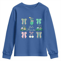 Lets Par-tee Coquette Golf Bows Youth Sweatshirt Preppy Pink and Green Golf Cart n Bag Golfing Lover Club