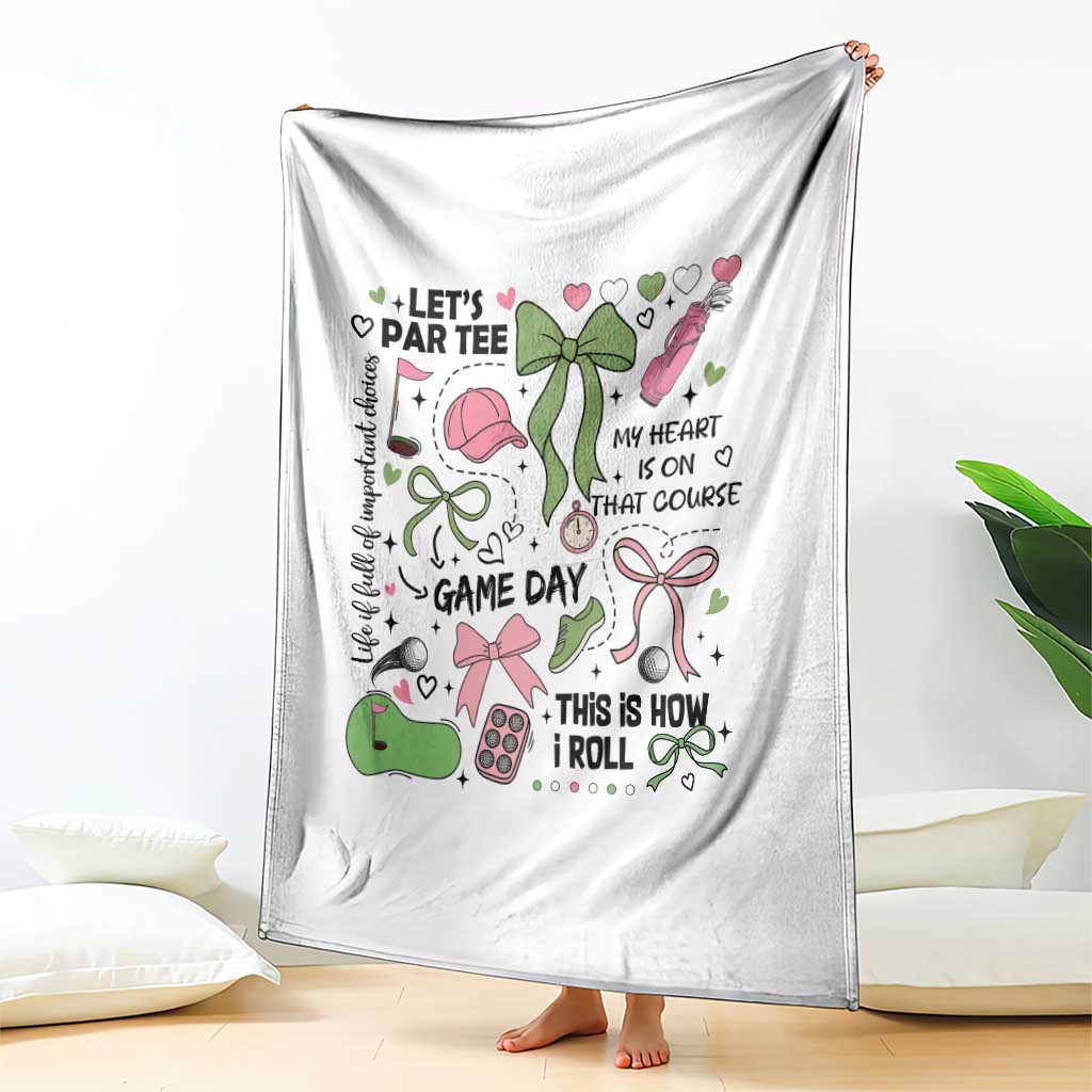Lets Par-tee Coquette Golf Bows Throw Blanket Pink and Green Gear Girls Game Day Golfing Tradition