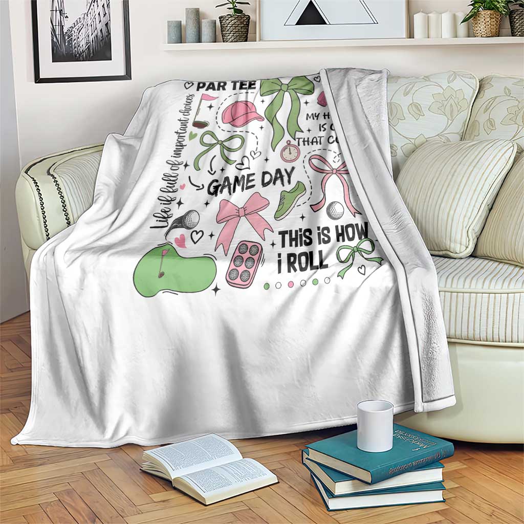 Lets Par-tee Coquette Golf Bows Throw Blanket Pink and Green Gear Girls Game Day Golfing Tradition