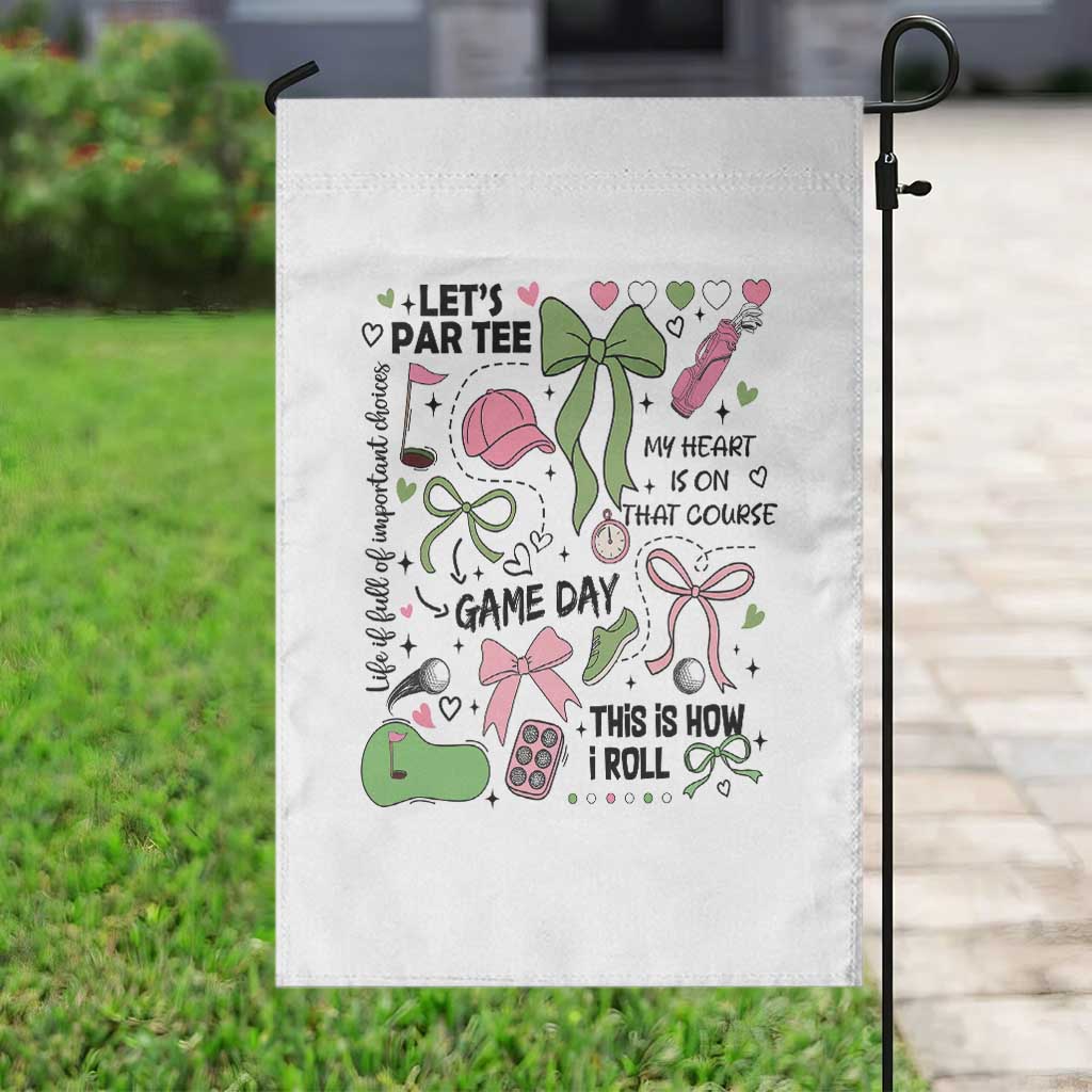 Lets Par-tee Coquette Golf Bows Garden Flag Pink and Green Gear Girls Game Day Golfing Tradition