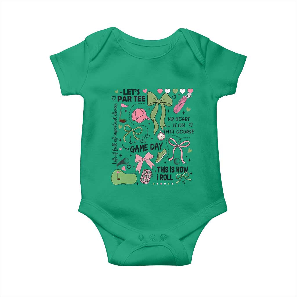 Lets Par-tee Coquette Golf Bows Baby Onesie Pink and Green Gear Girls Game Day Golfing Tradition