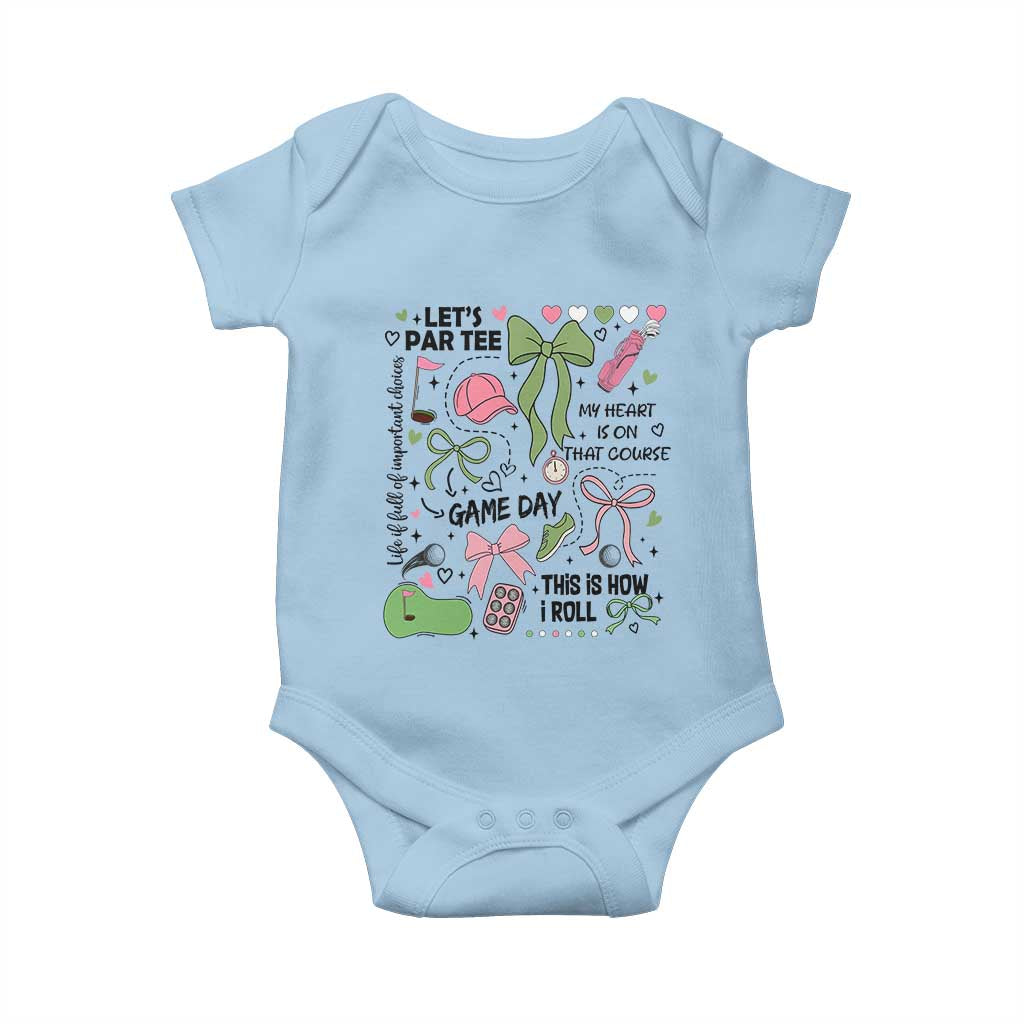 Lets Par-tee Coquette Golf Bows Baby Onesie Pink and Green Gear Girls Game Day Golfing Tradition