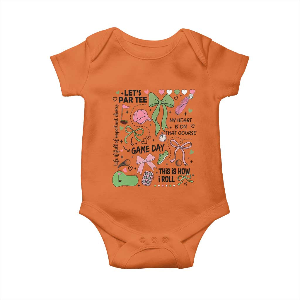 Lets Par-tee Coquette Golf Bows Baby Onesie Pink and Green Gear Girls Game Day Golfing Tradition