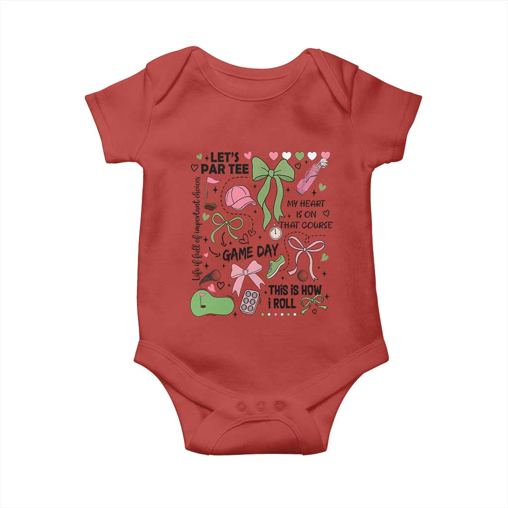 Lets Par-tee Coquette Golf Bows Baby Onesie Pink and Green Gear Girls Game Day Golfing Tradition