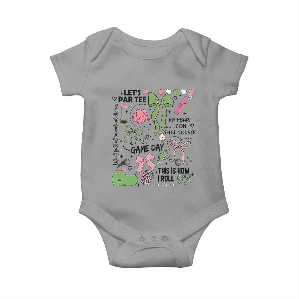 Lets Par-tee Coquette Golf Bows Baby Onesie Pink and Green Gear Girls Game Day Golfing Tradition