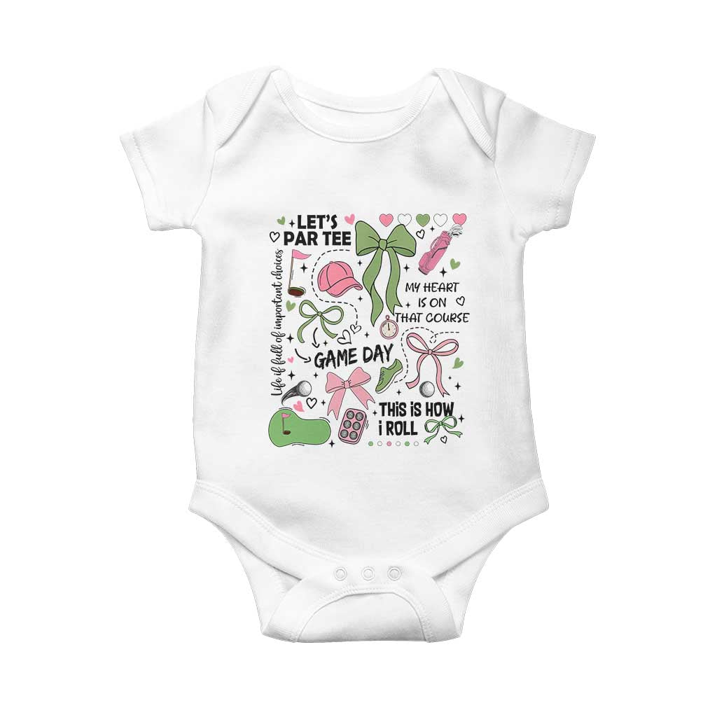 Lets Par-tee Coquette Golf Bows Baby Onesie Pink and Green Gear Girls Game Day Golfing Tradition
