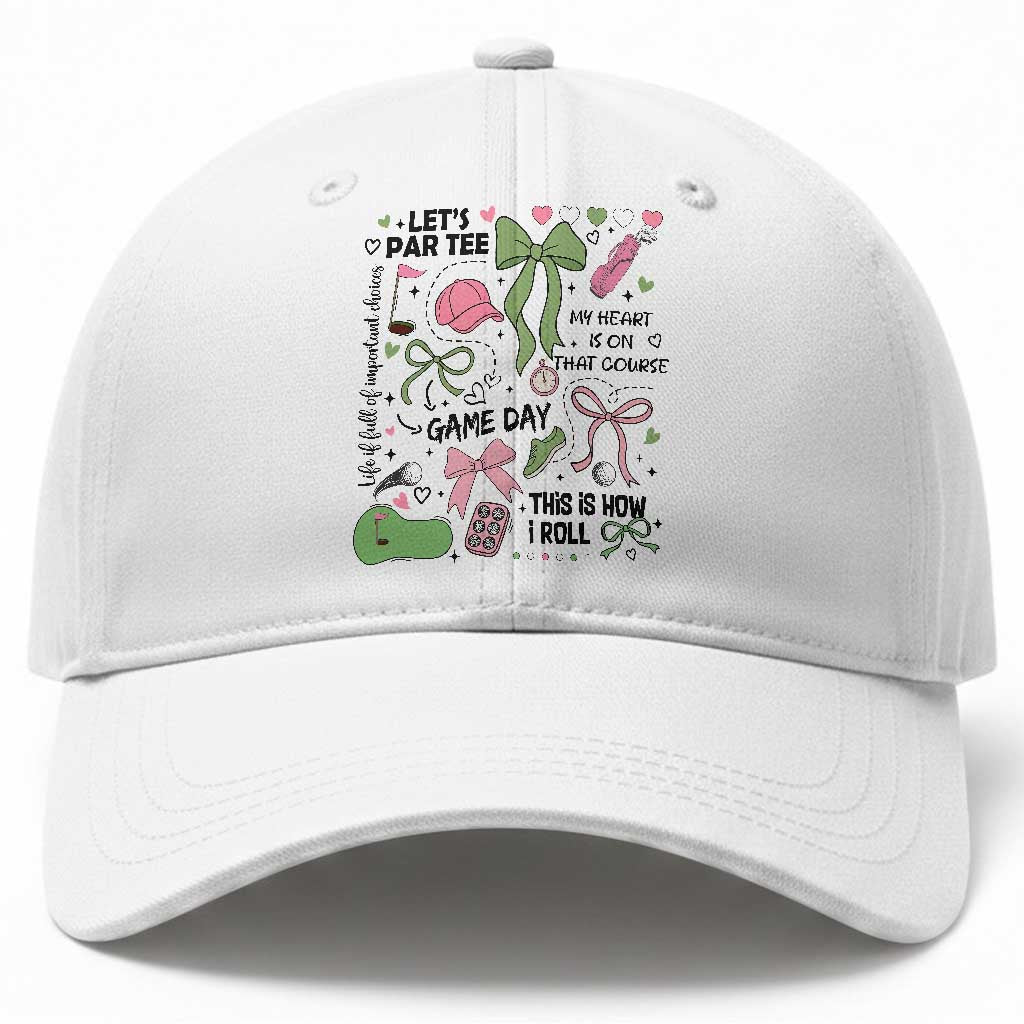 Lets Par-tee Coquette Golf Bows Baseball Cap Pink and Green Gear Girls Game Day Golfing Tradition