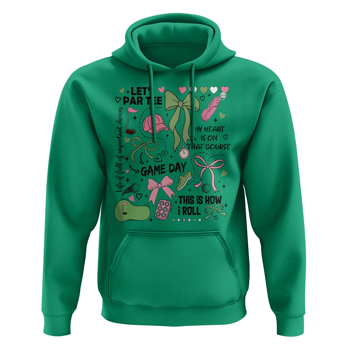 Lets Par-tee Coquette Golf Bows Hoodie Pink and Green Gear Girls Game Day Golfing Tradition
