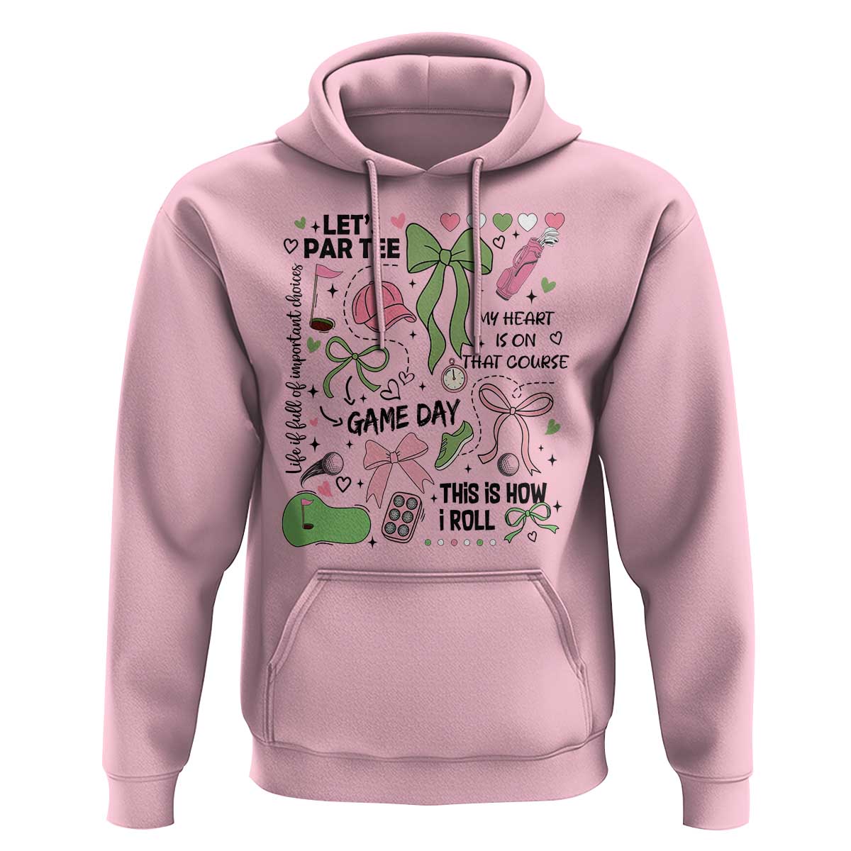 Lets Par-tee Coquette Golf Bows Hoodie Pink and Green Gear Girls Game Day Golfing Tradition