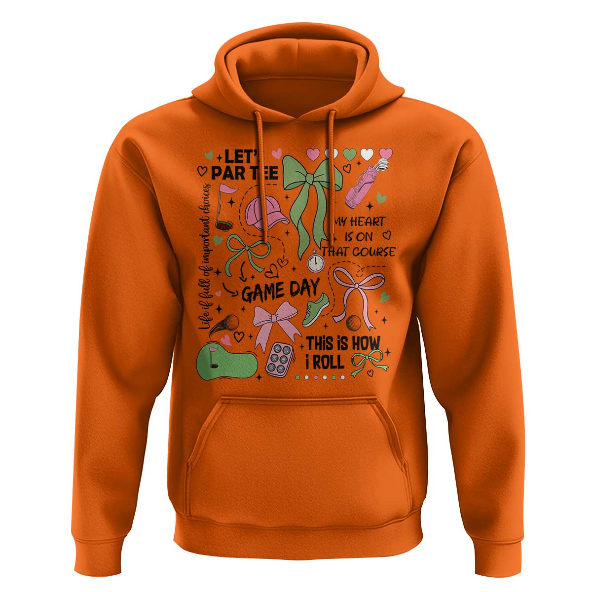 Lets Par-tee Coquette Golf Bows Hoodie Pink and Green Gear Girls Game Day Golfing Tradition