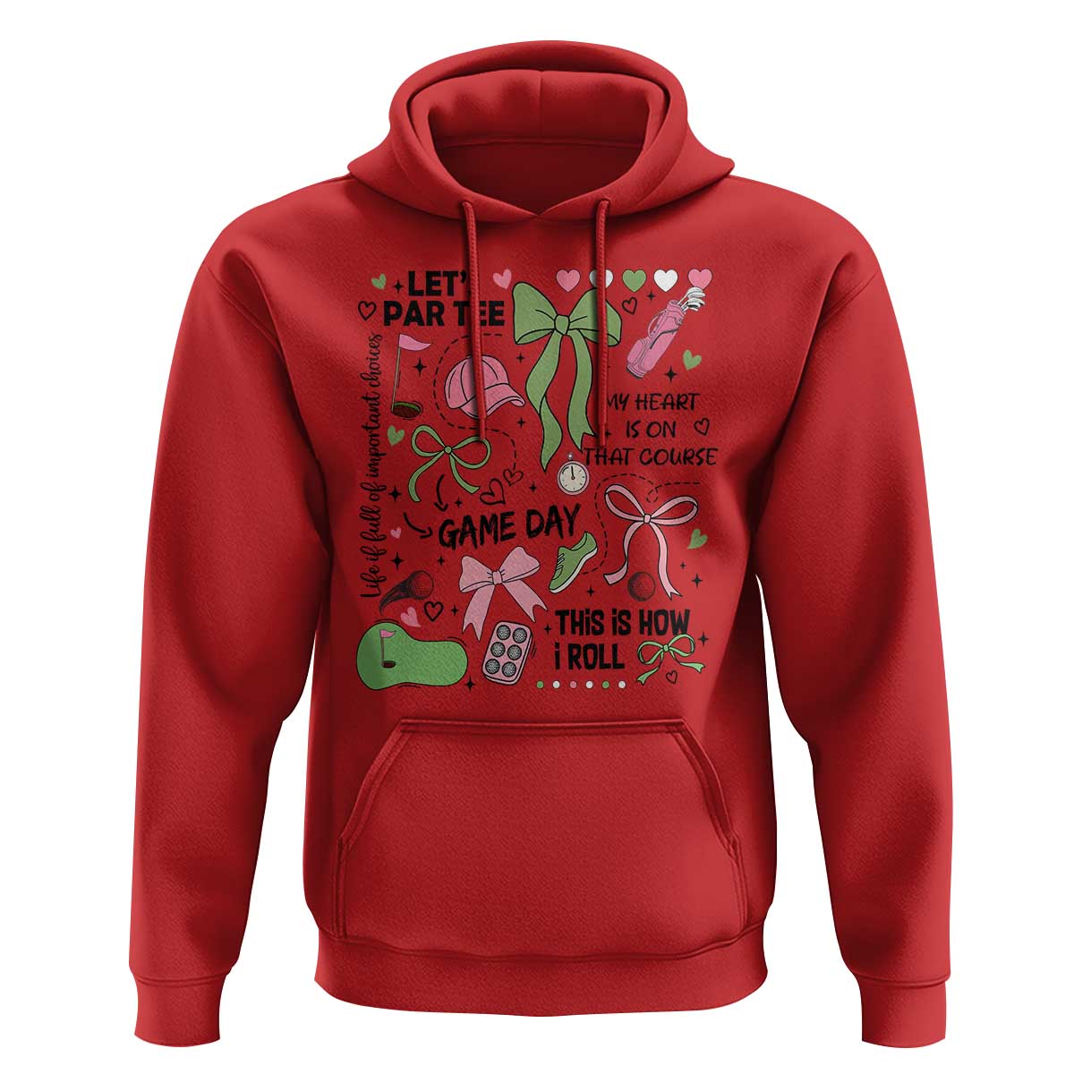 Lets Par-tee Coquette Golf Bows Hoodie Pink and Green Gear Girls Game Day Golfing Tradition