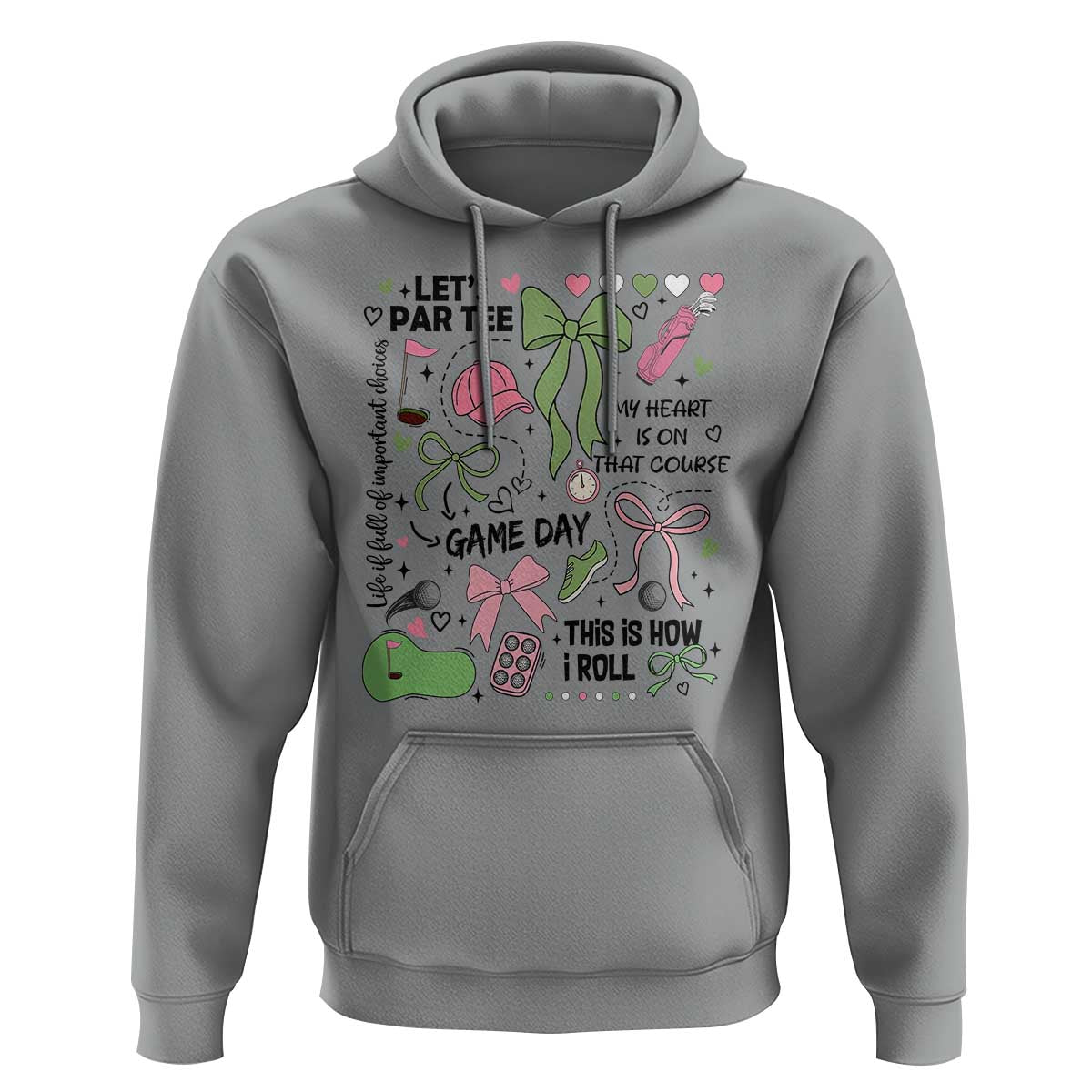 Lets Par-tee Coquette Golf Bows Hoodie Pink and Green Gear Girls Game Day Golfing Tradition