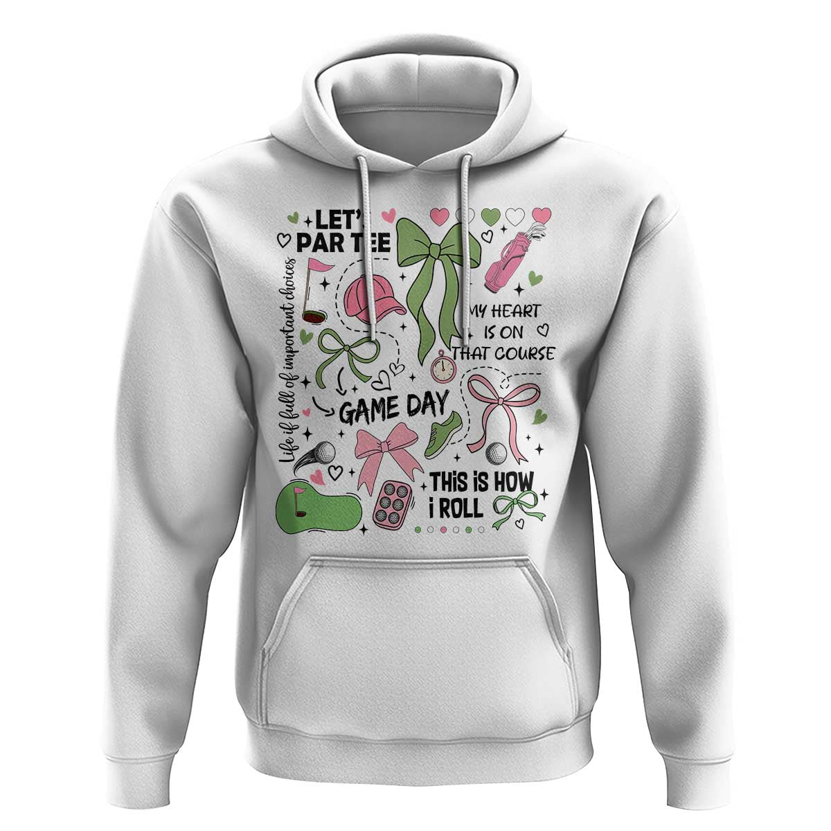 Lets Par-tee Coquette Golf Bows Hoodie Pink and Green Gear Girls Game Day Golfing Tradition