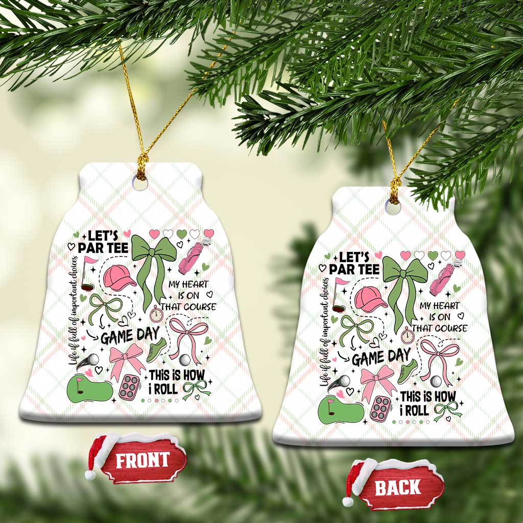Lets Par-tee Coquette Golf Bows Ceramic Ornament Pink and Green Gear Girls Game Day Golfing Tradition