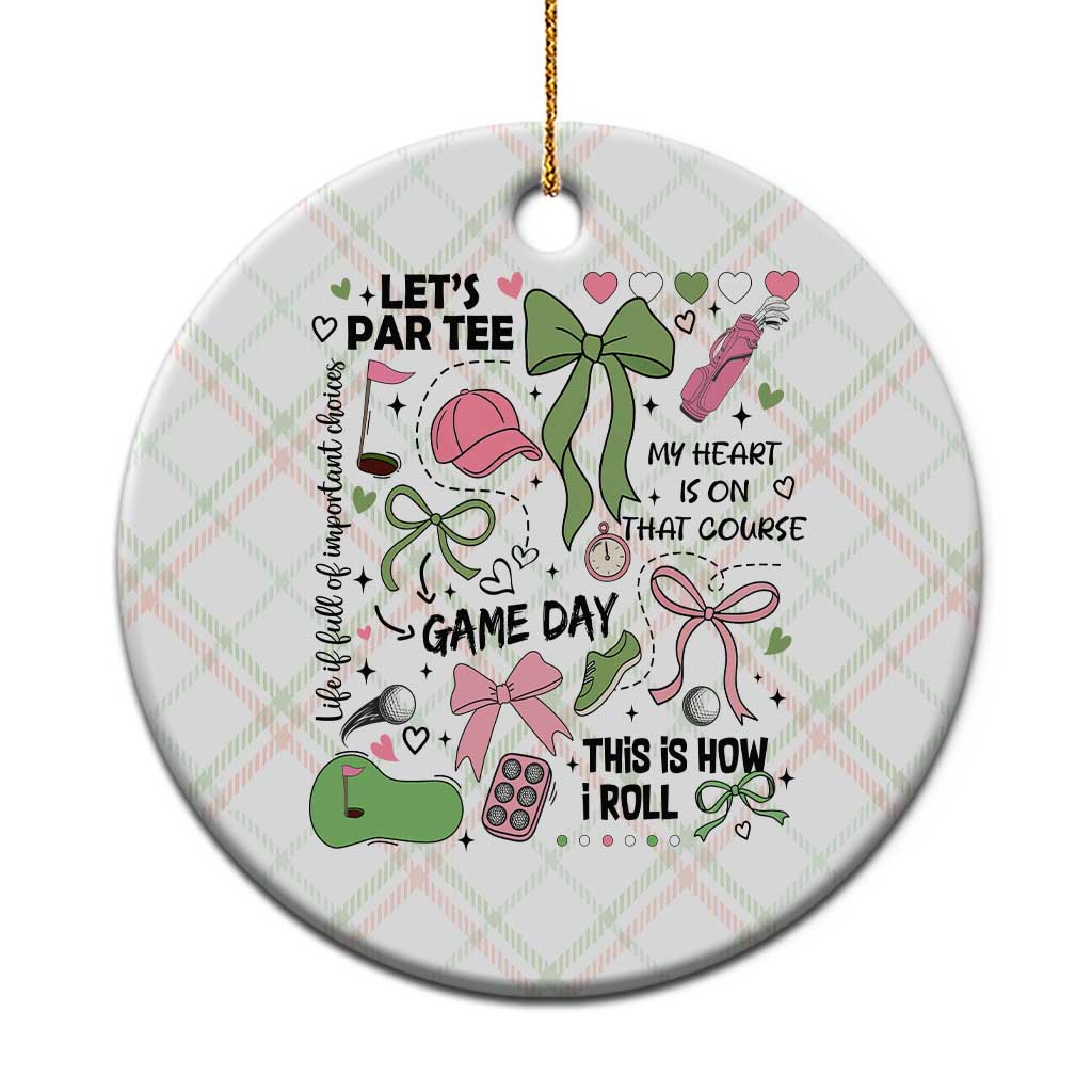 Lets Par-tee Coquette Golf Bows Ceramic Ornament Pink and Green Gear Girls Game Day Golfing Tradition