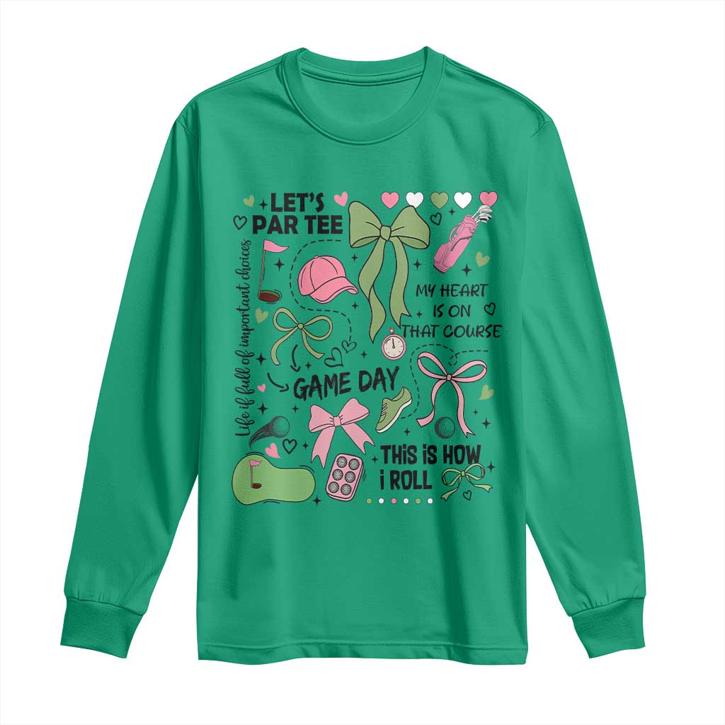 Lets Par-tee Coquette Golf Bows Long Sleeve Shirt Pink and Green Gear Girls Game Day Golfing Tradition