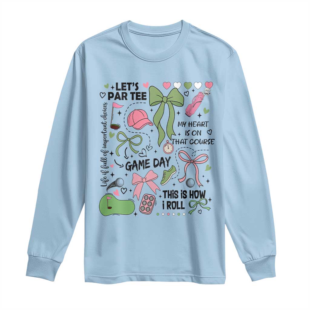 Lets Par-tee Coquette Golf Bows Long Sleeve Shirt Pink and Green Gear Girls Game Day Golfing Tradition