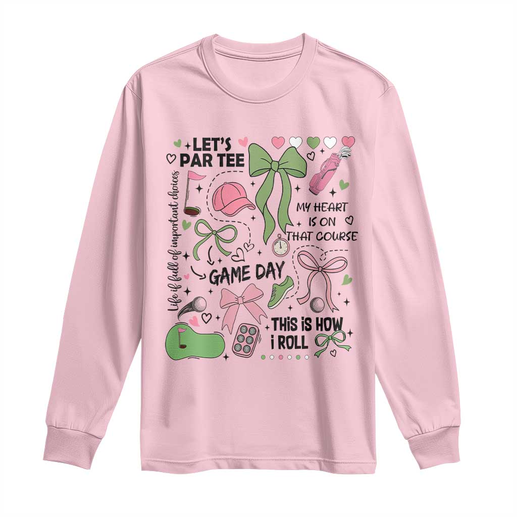 Lets Par-tee Coquette Golf Bows Long Sleeve Shirt Pink and Green Gear Girls Game Day Golfing Tradition