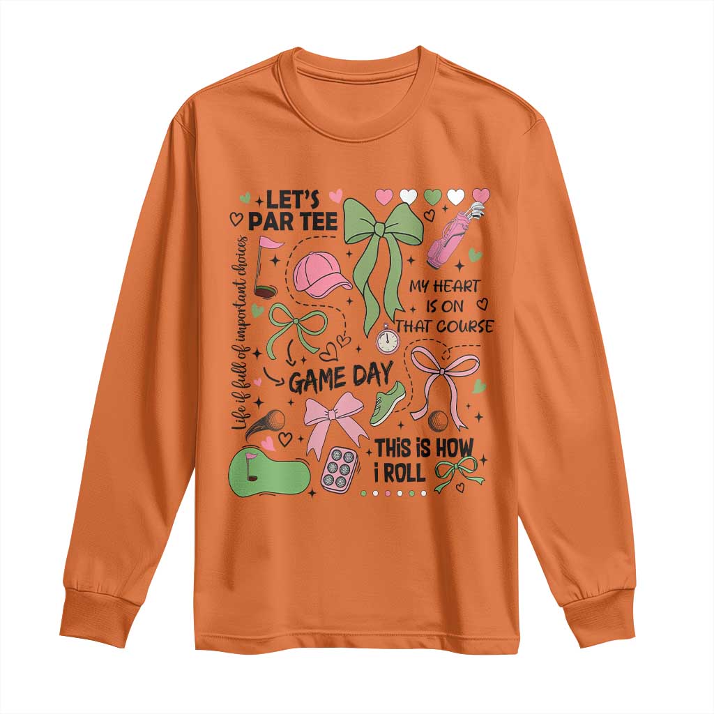 Lets Par-tee Coquette Golf Bows Long Sleeve Shirt Pink and Green Gear Girls Game Day Golfing Tradition