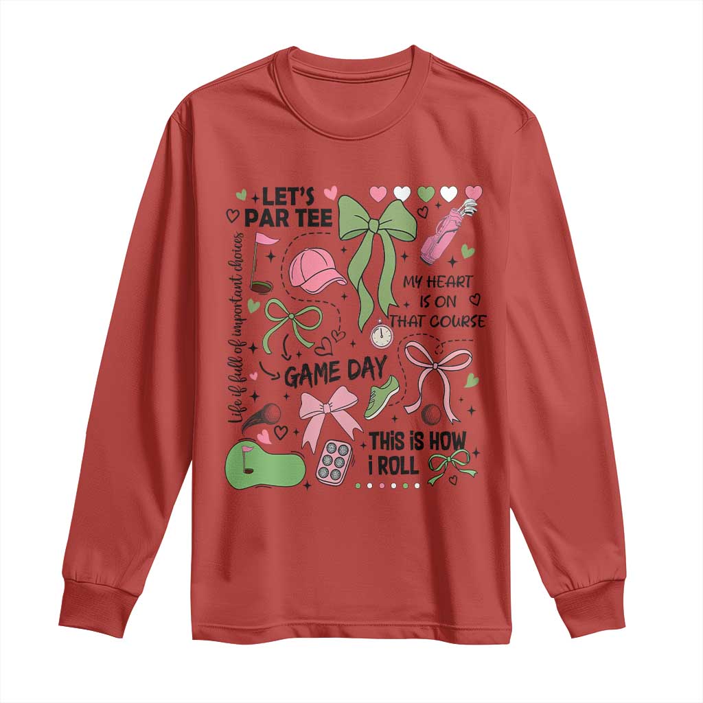 Lets Par-tee Coquette Golf Bows Long Sleeve Shirt Pink and Green Gear Girls Game Day Golfing Tradition