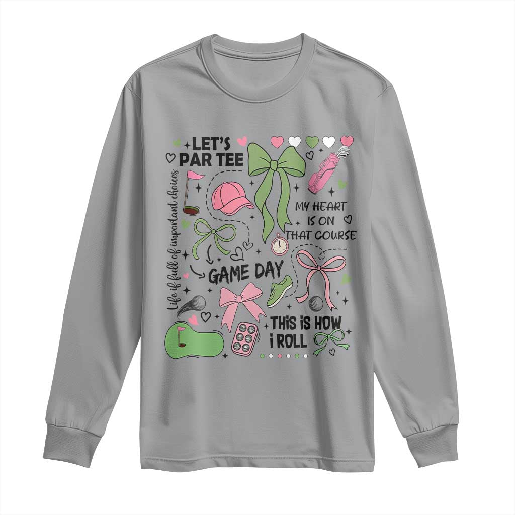 Lets Par-tee Coquette Golf Bows Long Sleeve Shirt Pink and Green Gear Girls Game Day Golfing Tradition