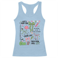 Lets Par-tee Coquette Golf Bows Racerback Tank Top Pink and Green Gear Girls Game Day Golfing Tradition