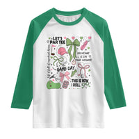 Lets Par-tee Coquette Golf Bows Raglan Shirt Pink and Green Gear Girls Game Day Golfing Tradition