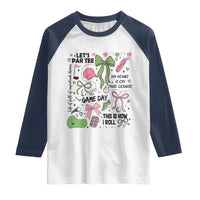Lets Par-tee Coquette Golf Bows Raglan Shirt Pink and Green Gear Girls Game Day Golfing Tradition