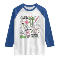 Lets Par-tee Coquette Golf Bows Raglan Shirt Pink and Green Gear Girls Game Day Golfing Tradition