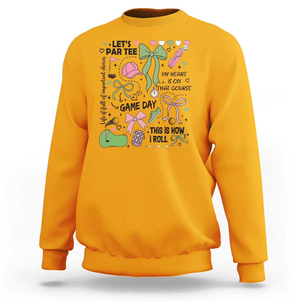 Lets Par-tee Coquette Golf Bows Sweatshirt Pink and Green Gear Girls Game Day Golfing Tradition