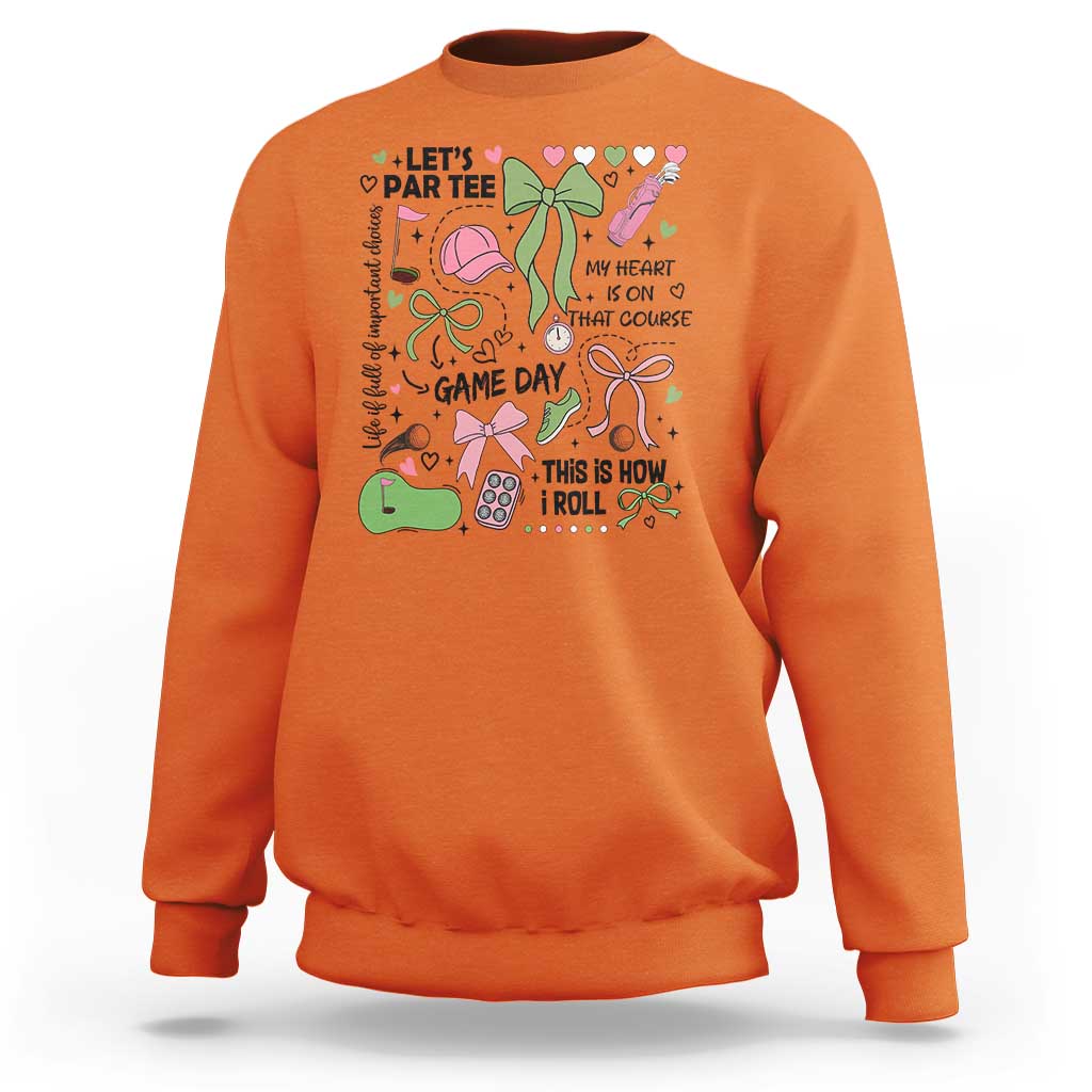 Lets Par-tee Coquette Golf Bows Sweatshirt Pink and Green Gear Girls Game Day Golfing Tradition
