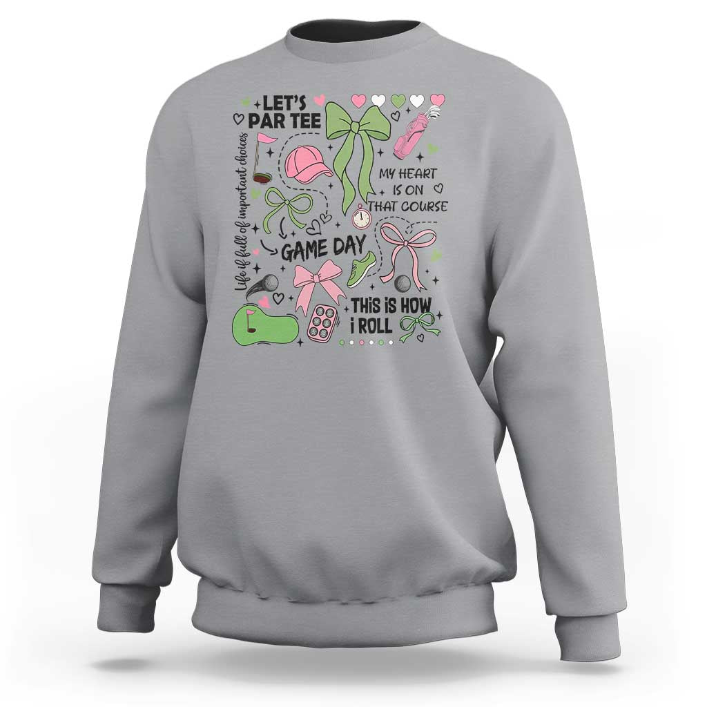 Lets Par-tee Coquette Golf Bows Sweatshirt Pink and Green Gear Girls Game Day Golfing Tradition