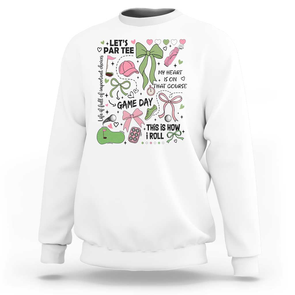 Lets Par-tee Coquette Golf Bows Sweatshirt Pink and Green Gear Girls Game Day Golfing Tradition