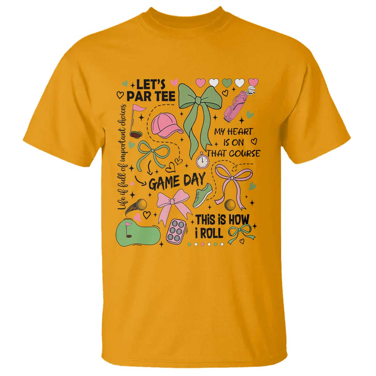 Lets Par-tee Coquette Golf Bows T Shirt Pink and Green Gear Girls Game Day Golfing Tradition