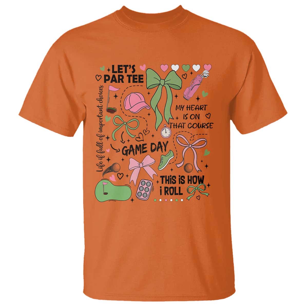 Lets Par-tee Coquette Golf Bows T Shirt Pink and Green Gear Girls Game Day Golfing Tradition
