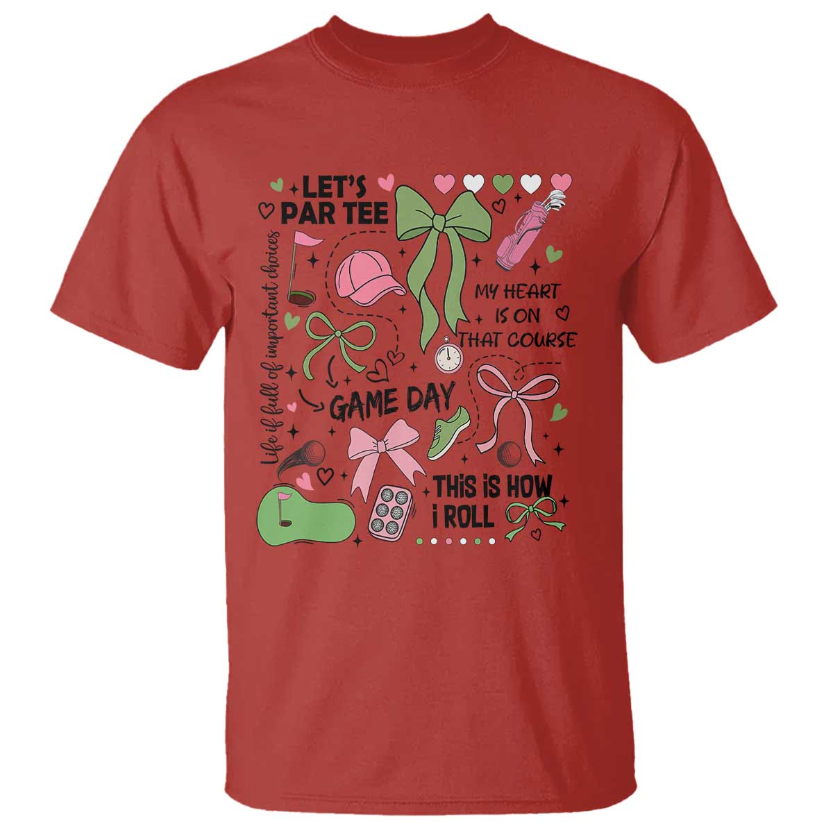 Lets Par-tee Coquette Golf Bows T Shirt Pink and Green Gear Girls Game Day Golfing Tradition